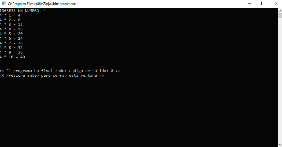 Tabla de multiplicar en c