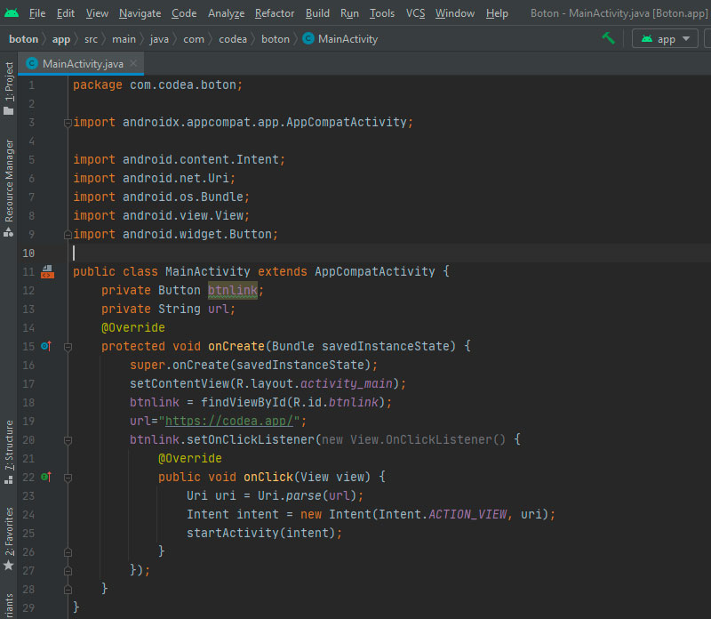 Código Java para abrir un link con Android Studio