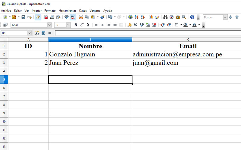 Resultados de exportar a excel
