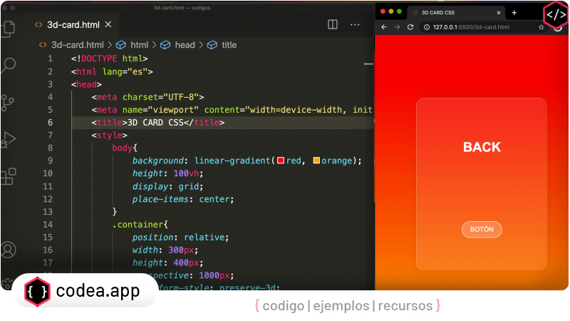 Card 3d flip básico con perspective