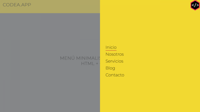 Menú en HTML CSS y Javascript fullscreen